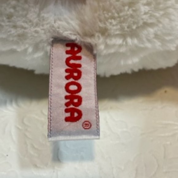 SOFT White Elephant Aurora Stuffed Toy Pink Heart Ribbon Plush 13" - Picture 4 of 9